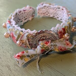Hand Crafted Floral Lace Bracelet with Silver Accents